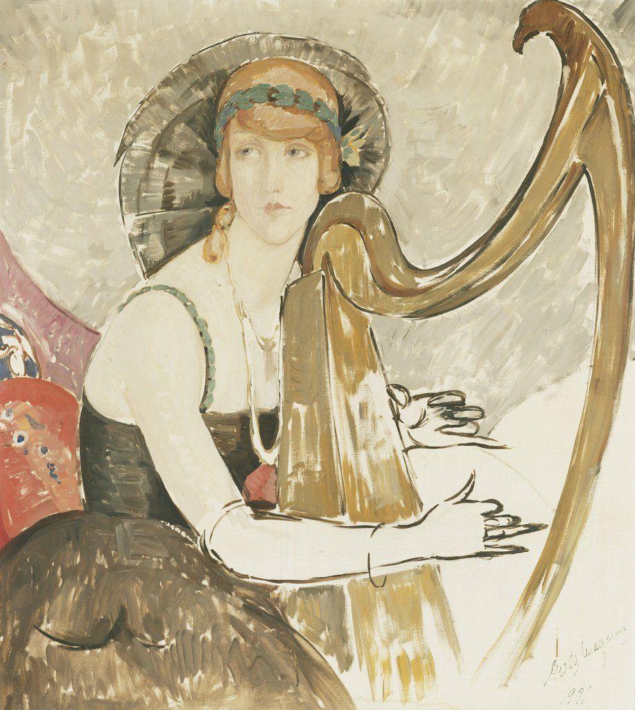 Lady as Harp Logo - A Lady Playing a Harp posters & prints by Gerda Wegener