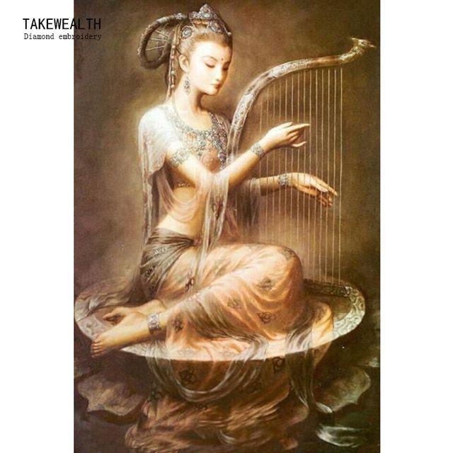 Lady as Harp Logo - Chinese Ancient Style DIY 5D Diamond Painting Cross Stitch