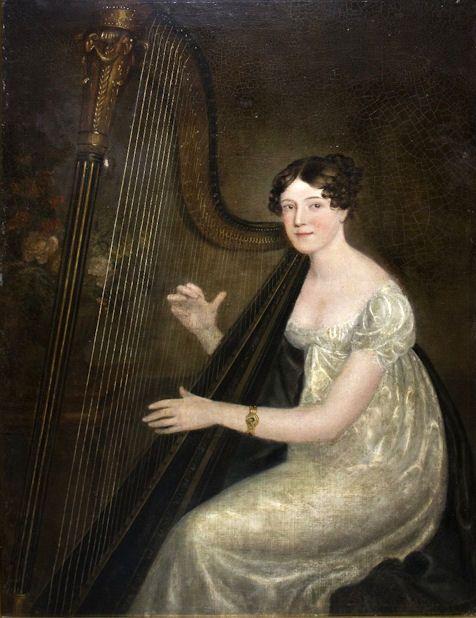 Lady as Harp Logo - Portrait of an Elegant Lady Playing the Harp with an Arrangement