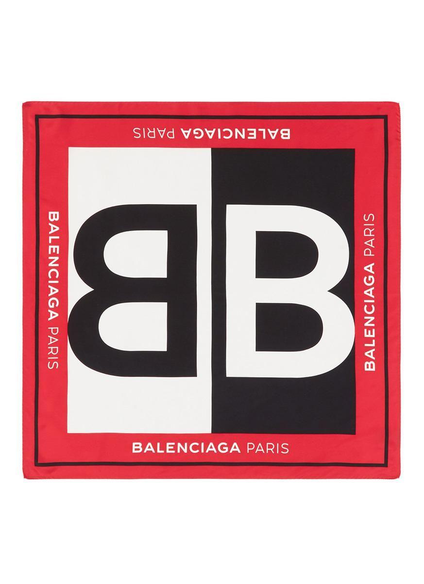 Double B Logo - Balenciaga Double-b Logo Print Silk Twill Scarf in Red - Lyst