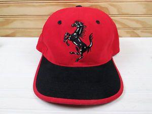 Red Black Horse Logo - Vtg Official 90s Ferrari Hat Adjustable Cotton Cap Horse Logo Red ...