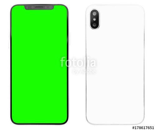 Phone Background of Green with White Logo - New smart phone isolated on white background.Modern mobile phone