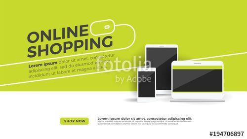 Phone Background of Green with White Logo - Online shopping discount concept desktop with laptop, tablet and ...