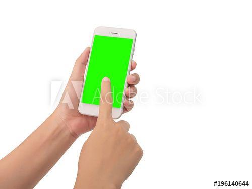 Phone Background of Green with White Logo - woman typing on mobile phone with green screen isolated on white