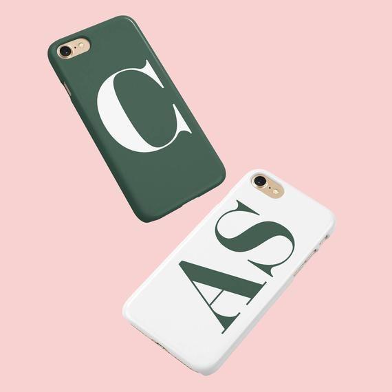 Phone Background of Green with White Logo - Large white initial phone case with racing green background