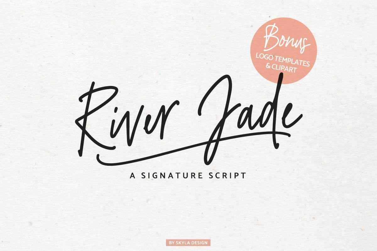 Script Logo - River Jade, signature font script, Logos & bonus clipart