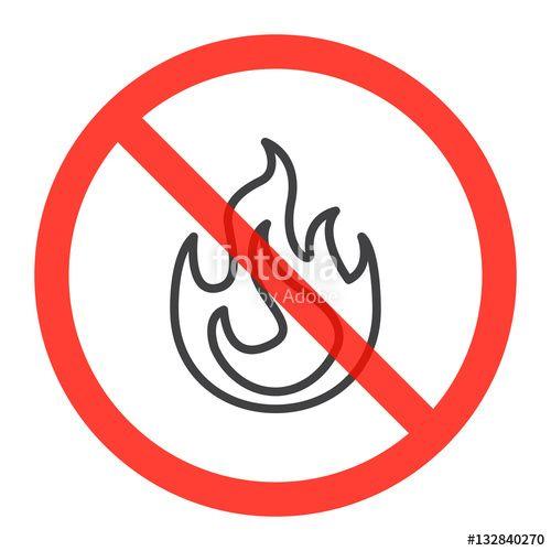 Red Circle White X Logo - Fire line icon in prohibition red circle, No bonfire ban sign