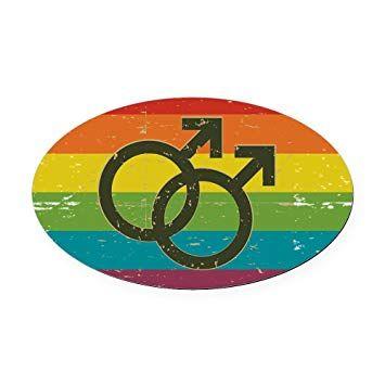 Rainbow Oval Logo - Oval Car Magnet Large Gay Male Symbols Rainbow Flag