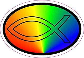 Rainbow Oval Logo - StickerTalk®: 3in x 2in Rainbow Oval Christian Fish Sticker Vinyl ...