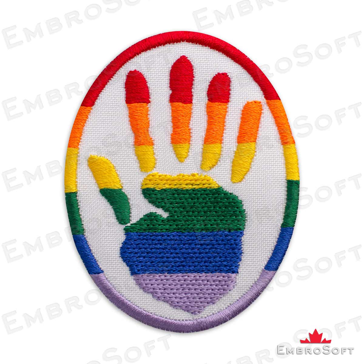 Rainbow Oval Logo - LGBT Rainbow Oval Embroidered Patch with Hand - Embrosoft
