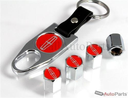 Red Lincoln Logo - Lincoln Red Logo Chrome ABS Tire Valve Stem Caps & Key Chain