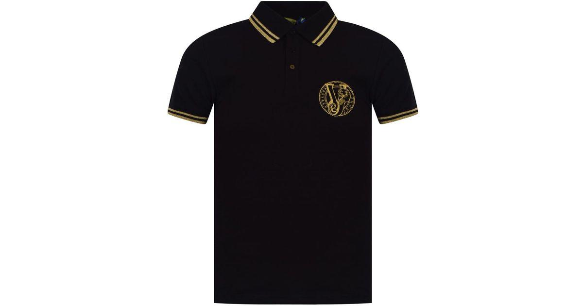 Black Polo Logo - Versace Jeans Black Gold Logo Polo Shirt In Black For Men