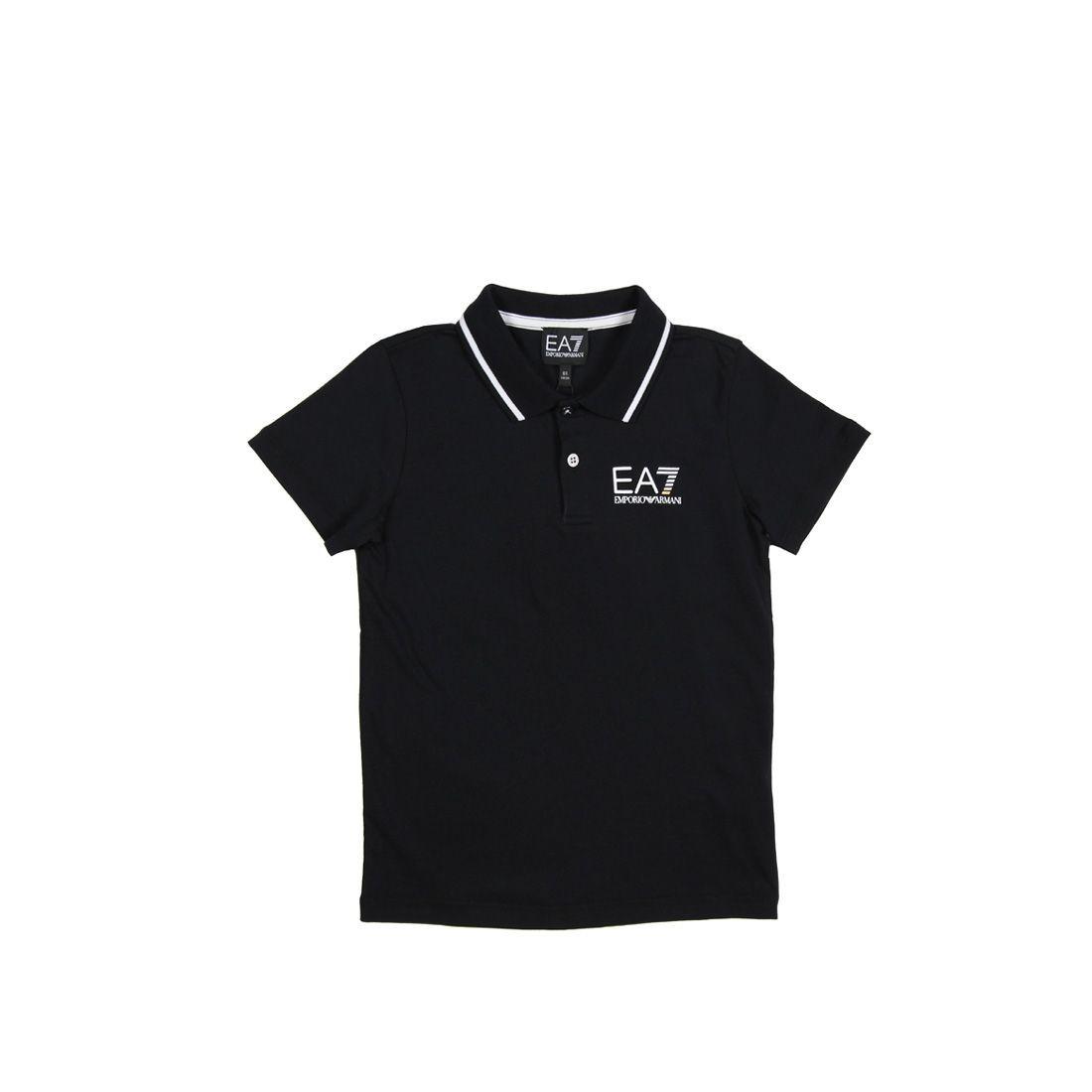 Black Polo Logo - EA7 Junior Black Print Logo Polo Shirt