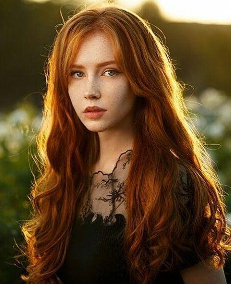 Girl with Long Hair with Red Logo - Beautiful red hair (Redhead) freckled woman/ female color portrait ...