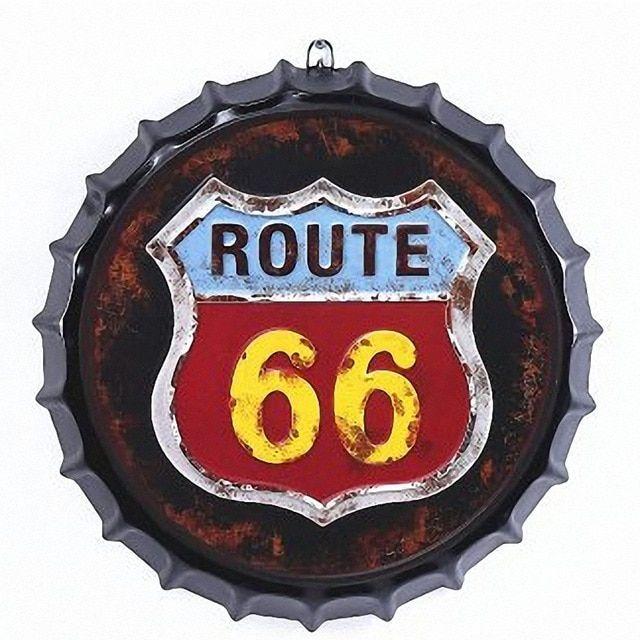Wall Cover Logo - ROUTE 66 Large 3D Beer Cover Tin Sign Logo Plaque Vintage Metal