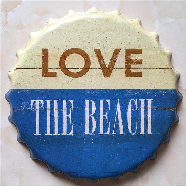 Wall Cover Logo - LOVE THE BEACH Large Beer Cover Tin Sign Logo Plaque Vintage Metal ...