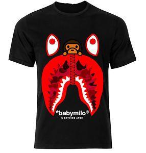 Red BAPE Milo Logo - SZ S-2XL A BATHING APE Baby Milo Future Camo Shark Logo Men Or Women ...