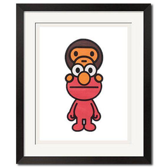 Red BAPE Milo Logo - A Bathing Ape Baby Milo x Sesame Street Elmo Bape Poster Print | Etsy