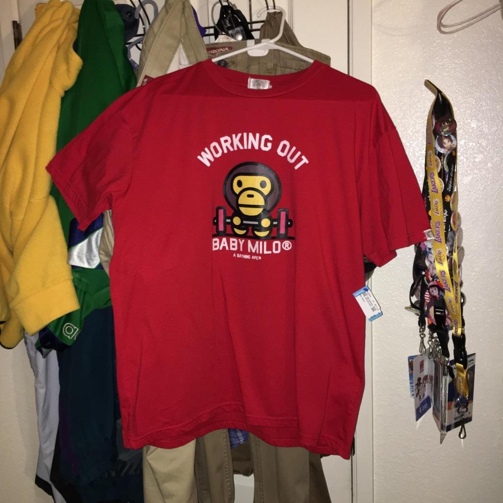 Red BAPE Milo Logo - Baby Milo - Working Out - Bootleg Bape - A Bathing Ape T-Shirt