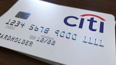 Citibank Logo - Plastic bank card with logo of Citibank. Editorial conceptual 3D