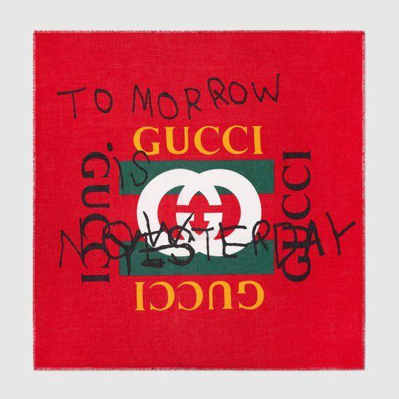 Red Gucci Logo - Gucci Logo Inspired Red Cotton Scarf