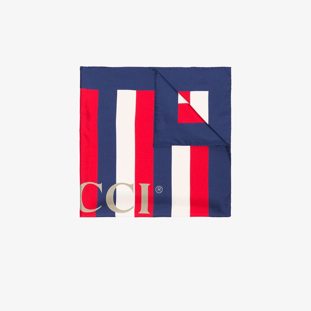 Red Gucci Logo - Gucci blue, white and red Gucci logo Sylvie stripe silk scarf