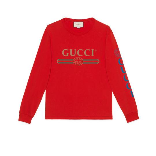 Red Gucci Logo - Gucci logo T-shirt with dragon in Red washed cotton jersey | Gucci ...