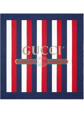 Red Gucci Logo - Gucci blue, white and red Gucci logo Sylvie stripe silk scarf $495 ...