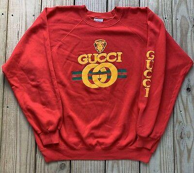 Red Gucci Logo - VTG 80'S BOOTLEG Red Gucci Logo Pullover Crewneck Sweater Size L ...
