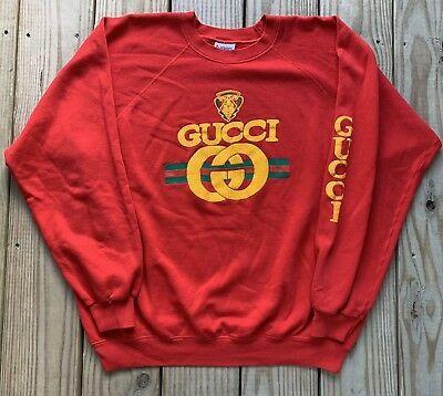 Red Gucci Logo - VTG 80'S BOOTLEG Red Gucci Logo Pullover Crewneck Sweater Size L