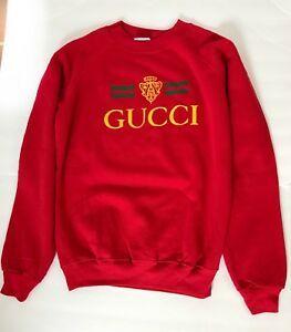 Red Gucci Logo - VTG 80s Red Gucci Logo Raglan Pullover Crewneck Sweater Hanes Men's ...
