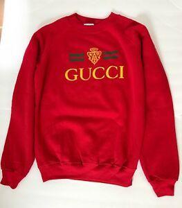 Red Gucci Logo - VTG 80s Red Gucci Logo Raglan Pullover Crewneck Sweater Hanes Men's