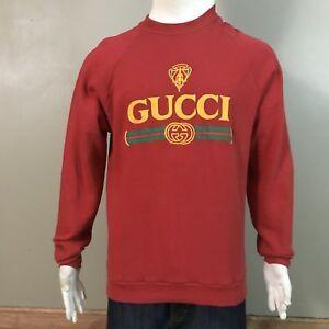 Red Gucci Logo - VTG 80's Bootleg Red Gucci Logo Pullover Crewneck Sweater Sx XL 46