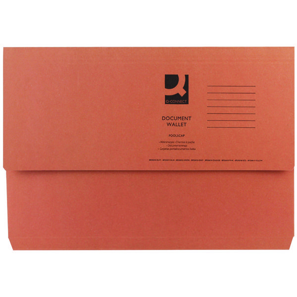 Orange Q Logo - Q Connect Foolscap Orange Document Wallet (Pack Of 50). Office