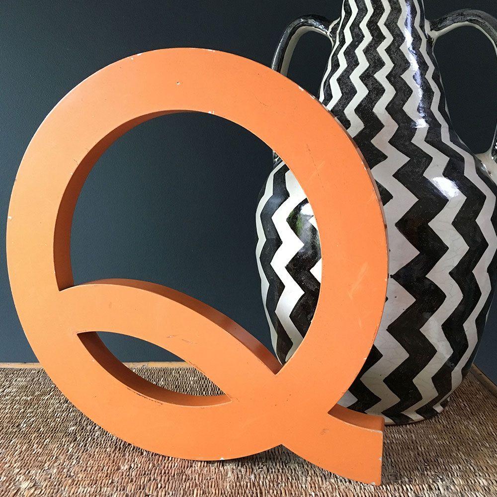 Orange Q Logo - Vintage Orange Painted Metal Letter - Q Pedlars