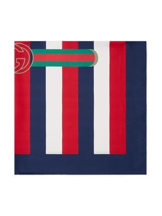 Red Gucci Logo - Gucci blue, white and red Gucci logo Sylvie stripe silk scarf £315 ...