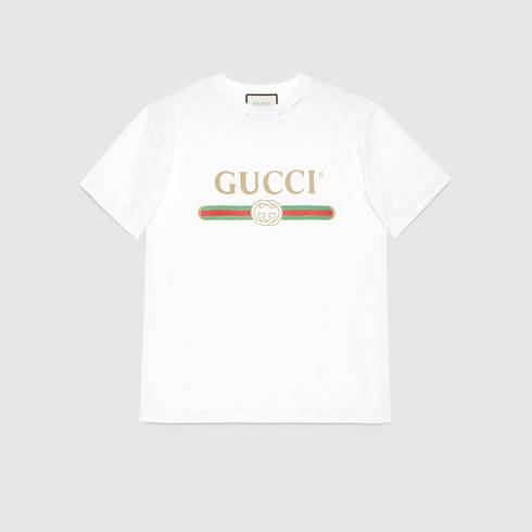 Gucci White Logo - Oversize T-shirt with Gucci logo in White cotton jersey | Gucci ...