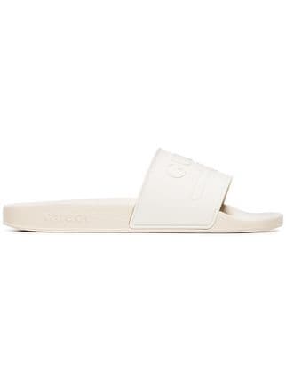 Gucci White Logo - Gucci White Logo Embossed Slides - Farfetch