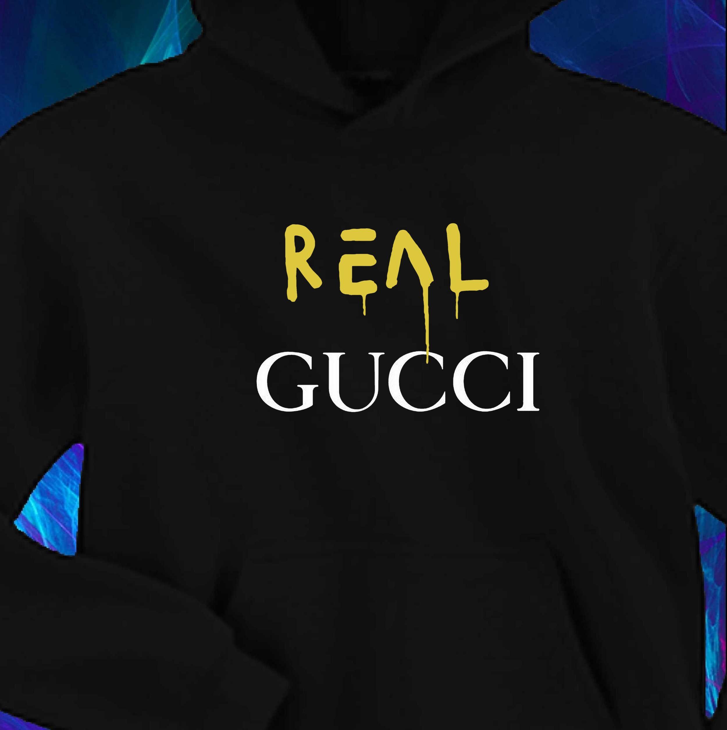 Gucci White Logo - REAL (FAKE) GUCCI STYLED – BLACK HOODIE – YELLOW & WHITE LOGO – T ...