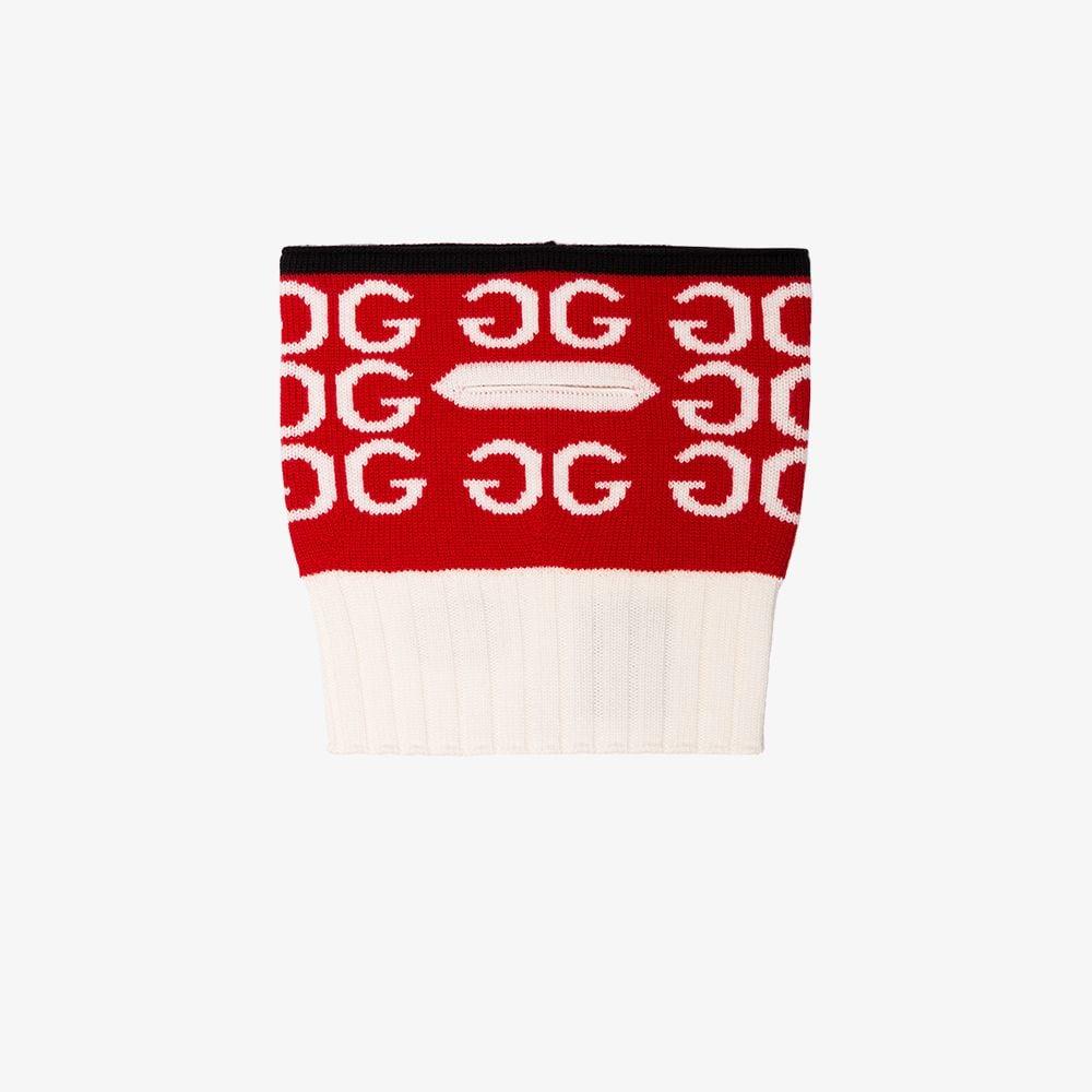 Gucci White Logo - Gucci red and white logo intarsia wool neck scarf | Browns