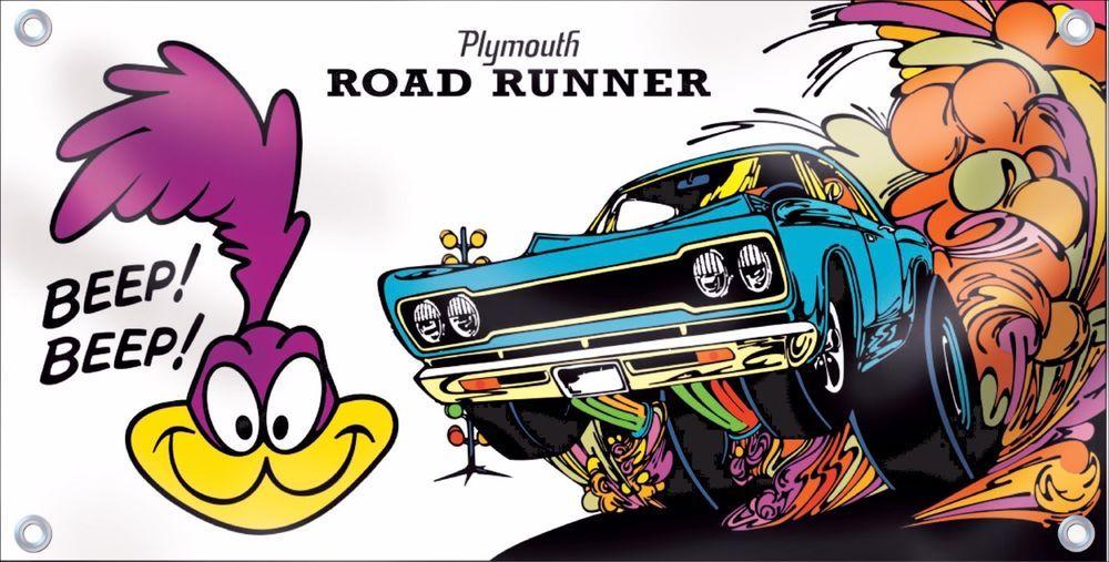 Plymouth Road Runner Logo - Plymouth Roadrunner Beep Beep Car Banner Retro Vintage Logo Emblem ...