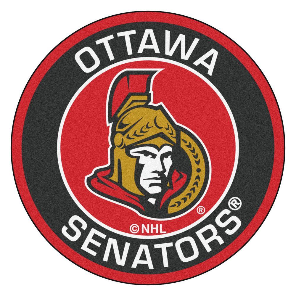 Ottawa Senators Logo - FANMATS NHL Ottawa Senators Black 2 ft. x 2 ft. Round Area Rug-18881 ...