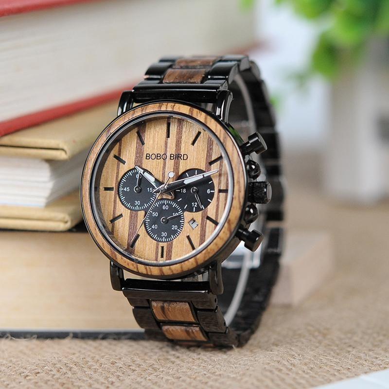 Metal Bird Logo - BOBO BIRD Watch Men Metal And Wooden Case Auto Date Male Sport ...