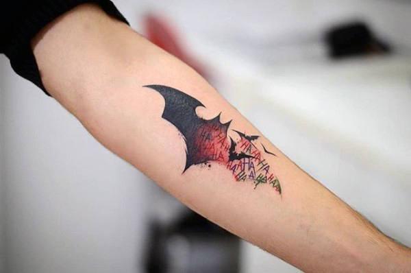 Black and Red Batman Logo - 50 Batman Symbol Tattoo Designs For Men - Superhero Ink Ideas