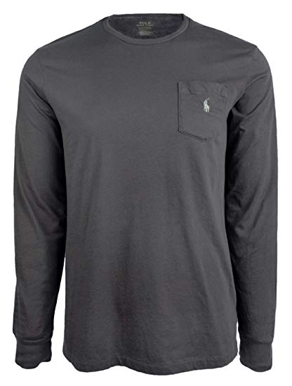 Ralph Lauren Navy Blue Polo Horse Logo - Polo Ralph Lauren Men's Custom Slim Fit Long Sleeve Pocket T Shirt