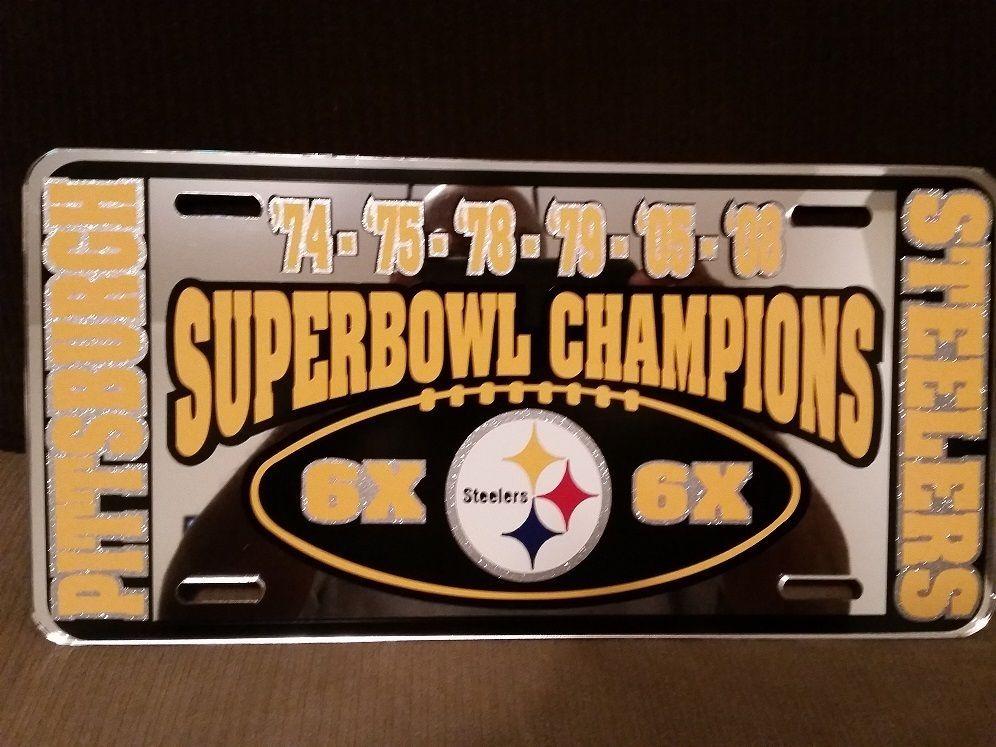 Steelers Car Diamond Logo - Pittsburgh Steelers 6x Super Bowl Champions - Mirrored License Plate ...