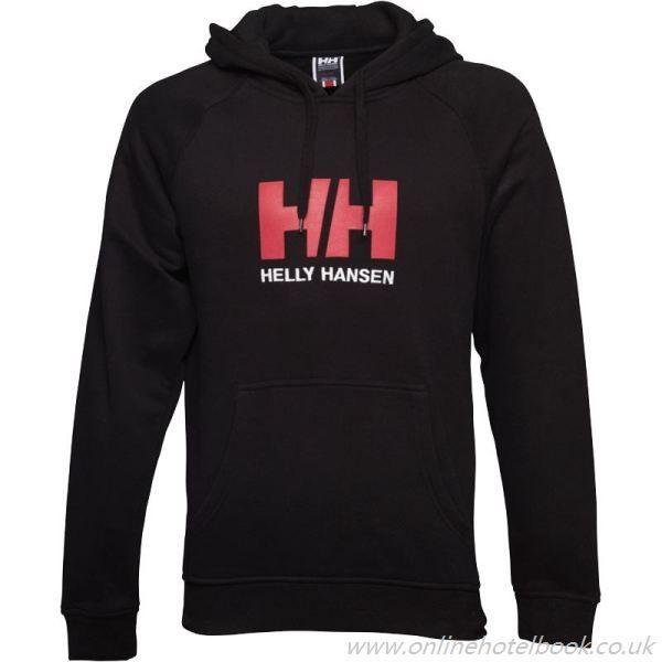 Red HH Logo - Men's Helly Hansen Black Black White Red Hh Logo Hoody Hoodies