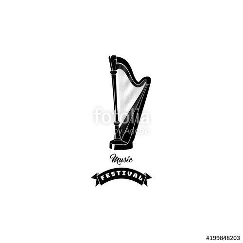 Harps Store Logo - Harp icon. Music festival logo. Musical instrument. Music shop store ...