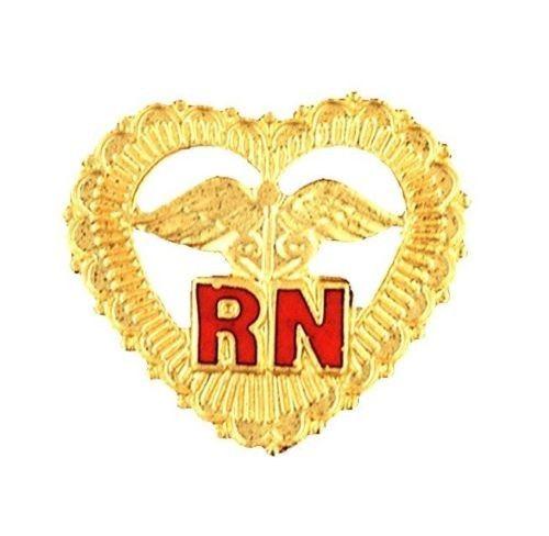 Red Open Heart Logo - RN Open Heart Caduceus Lapel Pin Beaded Edge Red Letters Medical