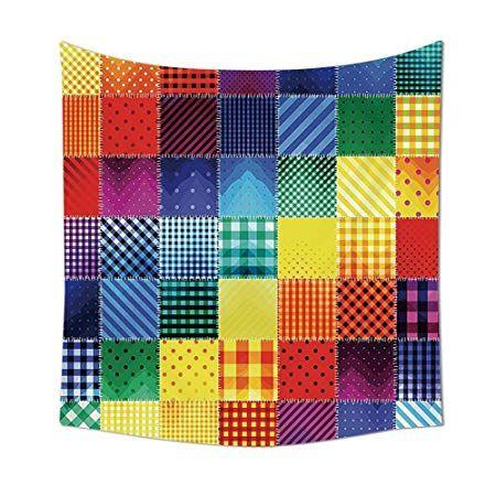 Multi Colored Square Logo - Farmhouse Decor Tapestry Rainbow Colored Square Shaped Diverse